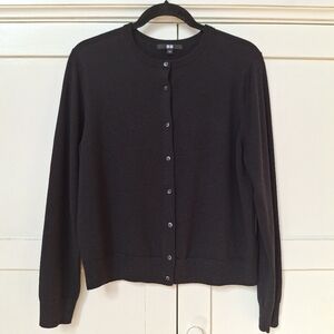 UNIQLO Black Button-Up Crewneck Cardigan